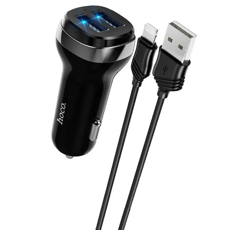 Автомобільний зарядний пристрій Hoco Z40 2USB 2.4A Lightning Чорний (Оригінал) - фото 3