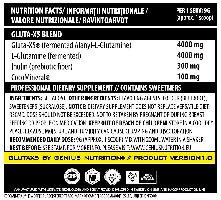 Амінокислота Genius Nutrition Gluta-X5 Зелене яблуко 405 г - фото 2