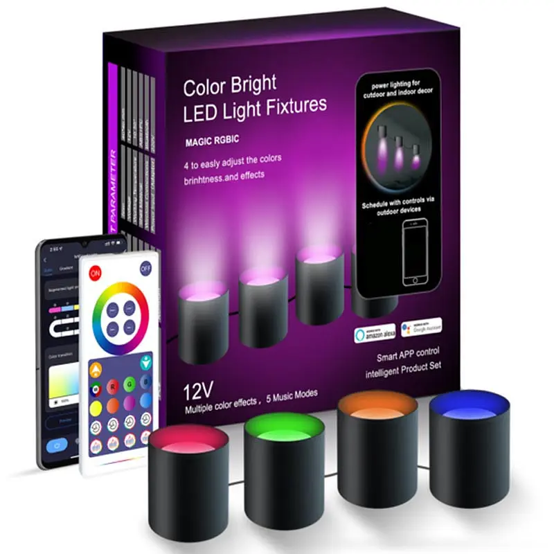Настінна LED лампа RGB Intelligent wall lamp 4 pcs with Bluetooth European plug with app Black Epik teh0029714 - фото 2
