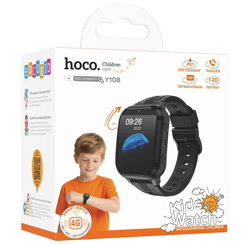 Дитячий cмарт-годинник Y108 4G with call function Black Hoco teh0029826 - фото 3