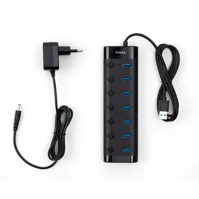 Концентратор Vinga USB3.0 to 7*USB3.0 1m cable with Switch and Power Adapter (VHA3A7B) - фото 3