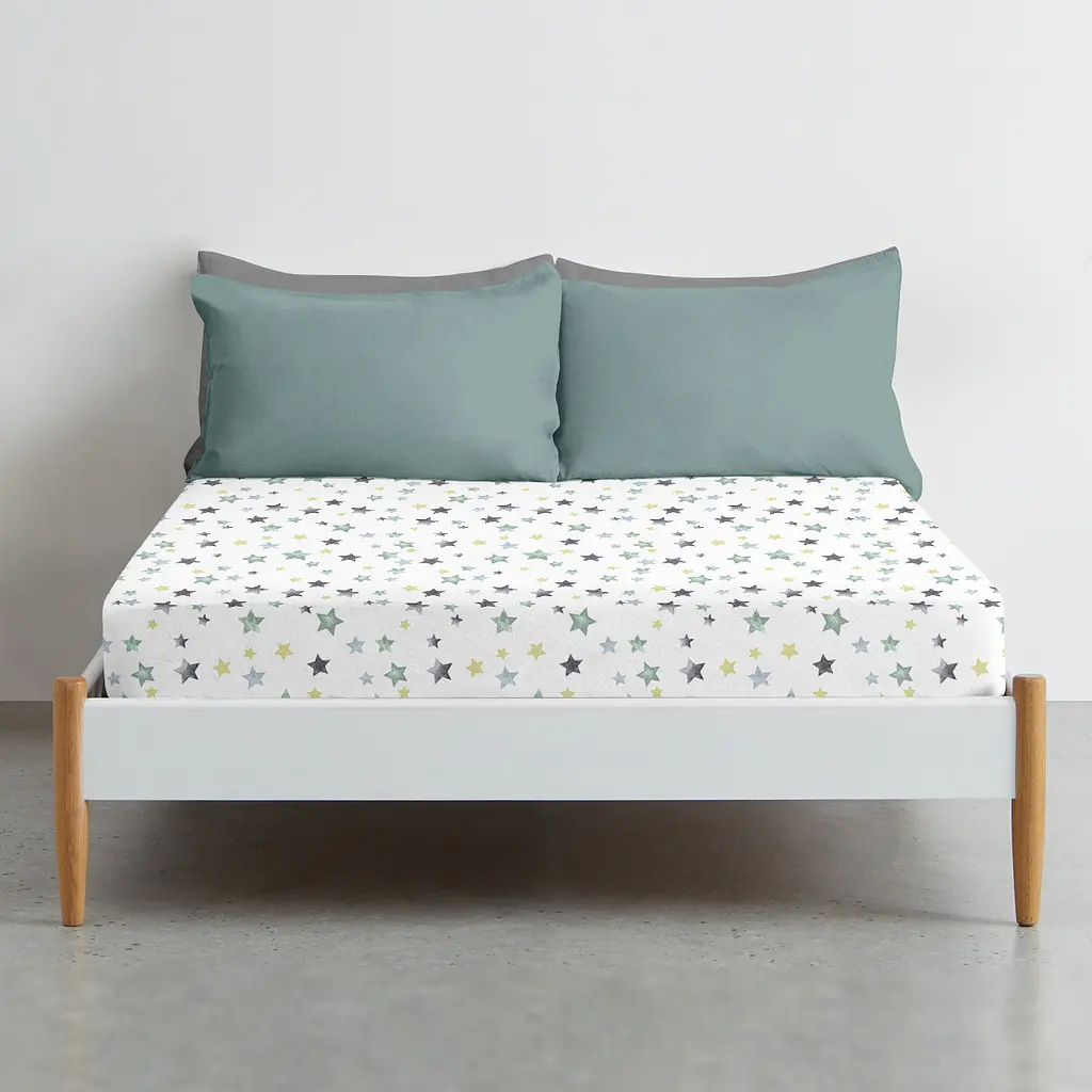Простынь Cosas на резинке в детскую кроватку 70х140 starfall cs2, мята (StarfallGreyMint_70x140x12) - фото 2