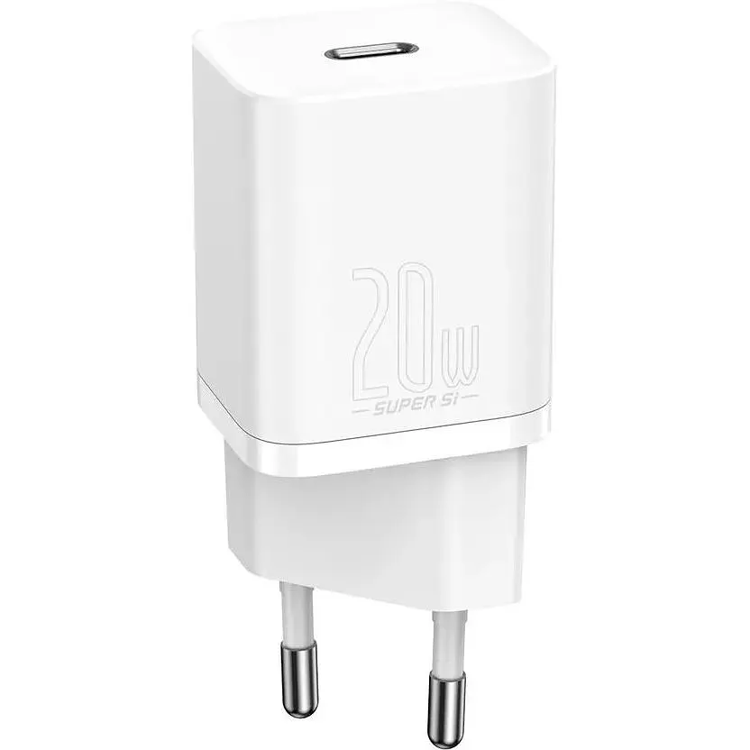 Мережевий зарядний пристрій Baseus Super Si 1C 20W EU Set with Type-C to iP 1m white (TZCCSUP-B02) - фото 2