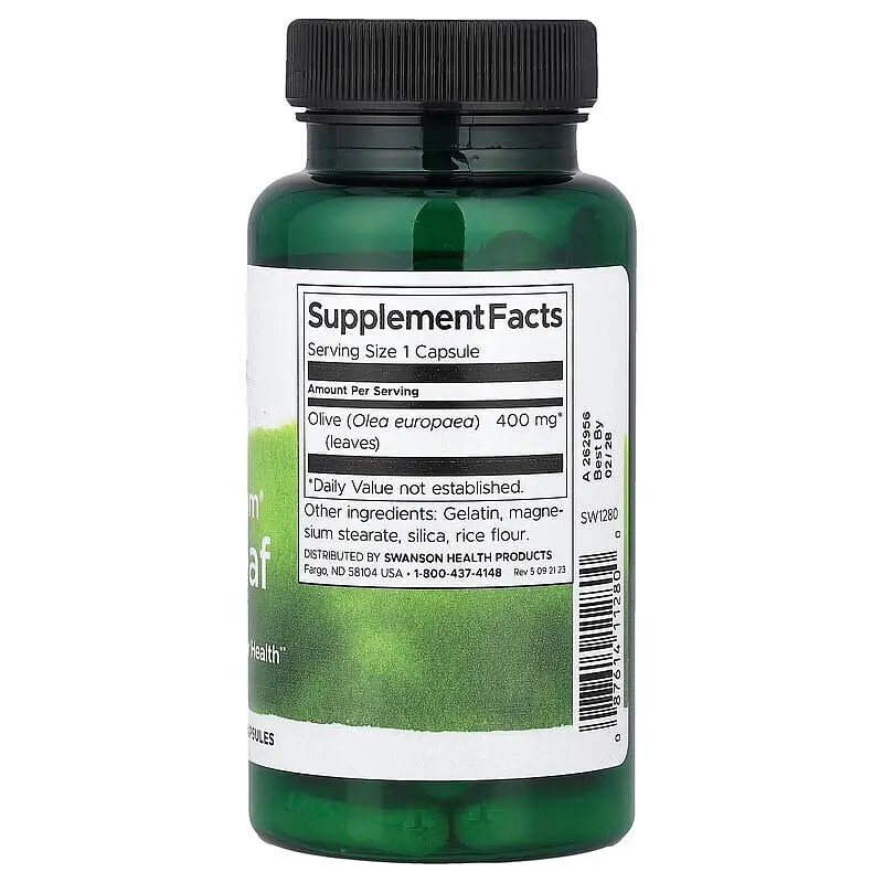 Листя оливи Olive Leaf Extract 400 mg Full Spectrum, 60 капсул Swanson vit0004300 - фото 2