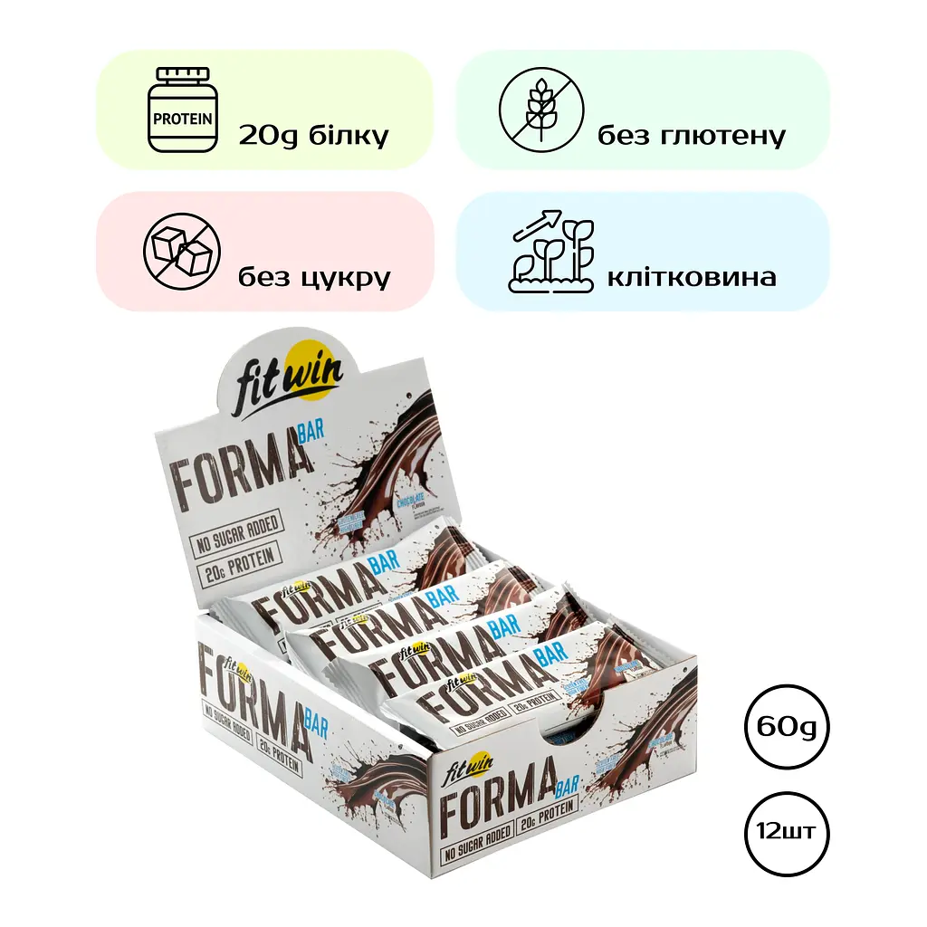 Протеїнові батончики FitWin Forma Bar Chocolate 720 г (12 шт. x 60 г) - фото 2