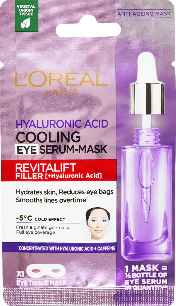 Охолоджувальна тканинна маска-сироватка для шкіри навколо очей L'Oreal Paris Revitalift Filler з гіалуроновою кислотою та кофеїном 11 г - фото 5