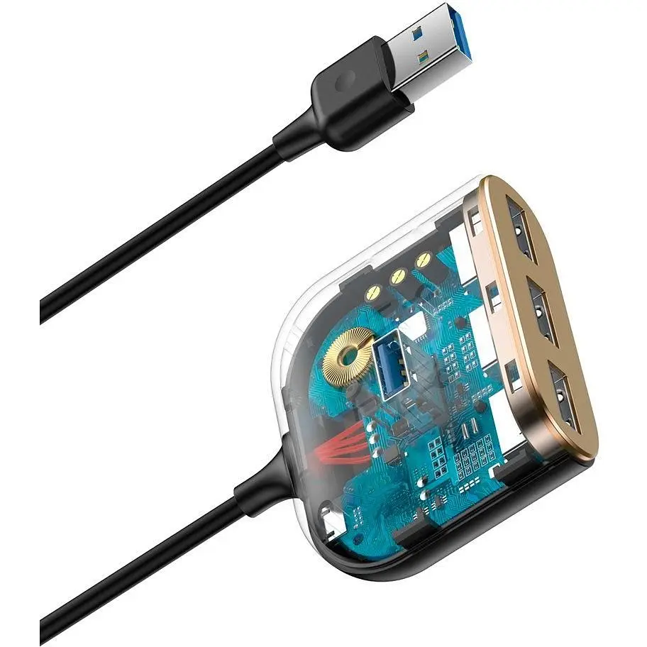 USB-хаб Baseus Square Round Box 4-Port USB-A Black 1м (CAHUB-AY01) [77938] - фото 5