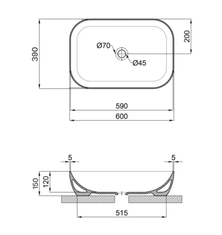 Раковина накладная Qtap Robin 600x390x150 мм, Matt Black, прямоугольная, без донного клапана QT132143PMBMBN - фото 5