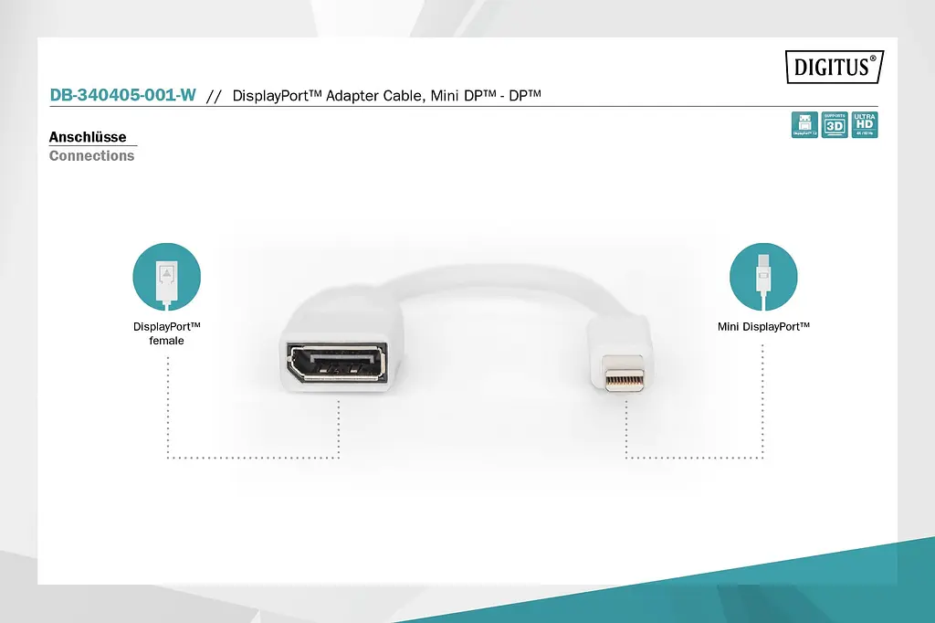 Перехідник Mini DisplayPort — DisplayPort Digitus 4K - фото 3