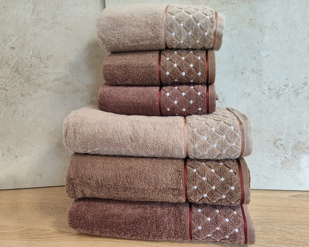Набір махрових турецьких рушників Zeron 50х90 3 штуки + 70х140 3 штуки Microcotton Baklava Desen - фото 3