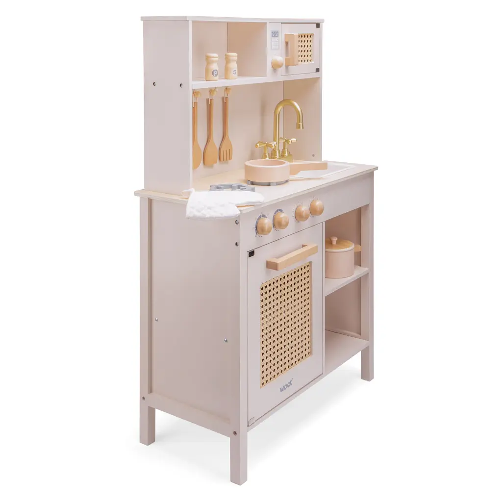 Деревянная игровая мини-кухня New Classic Toys, ротанг, розовая - фото 5