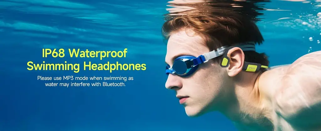 Бездротові кісткові навушники для плавання та бігу IFECCO X67 з Bluetooth 6.0, 32 ГБ пам'яті, MP3-плеєром, активним шумоподавленням та IP68 Чорно-жовтий - фото 7