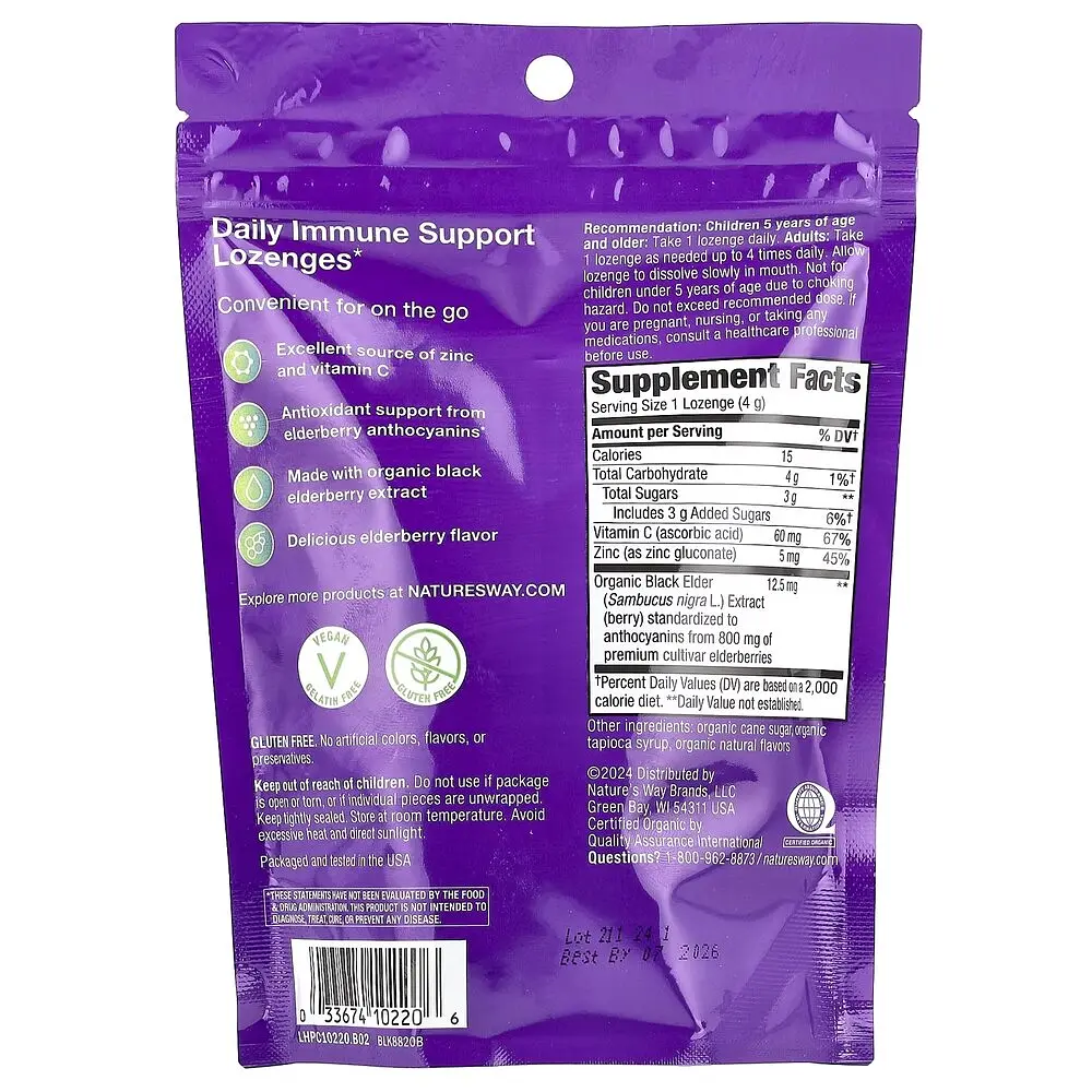 Екстракт чорної бузини, цинк і вітамін C Nature's Way Sambucus Immune Lozenges, 24 льодяники для підтримки імунної системи - фото 2