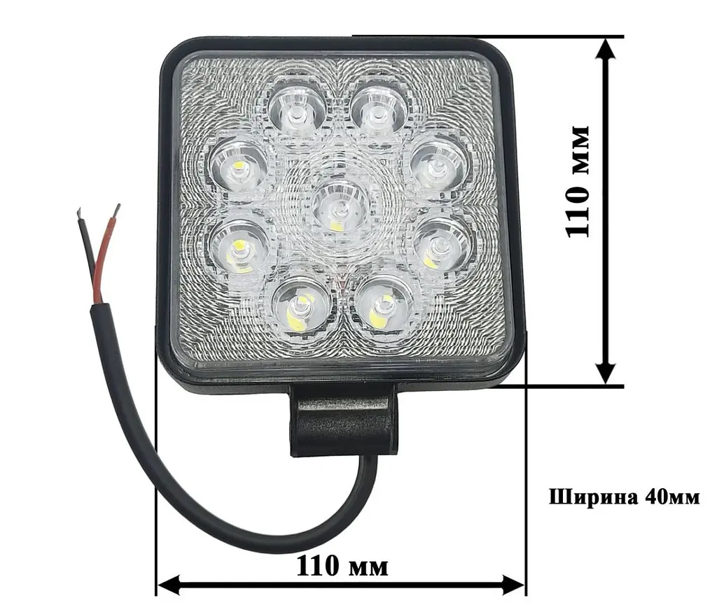 Додаткова LED фара Лідер / 110x110x50 mm / 27W / 3W x 9 / 10-30V / Ближнє світло 1 шт. - фото 2