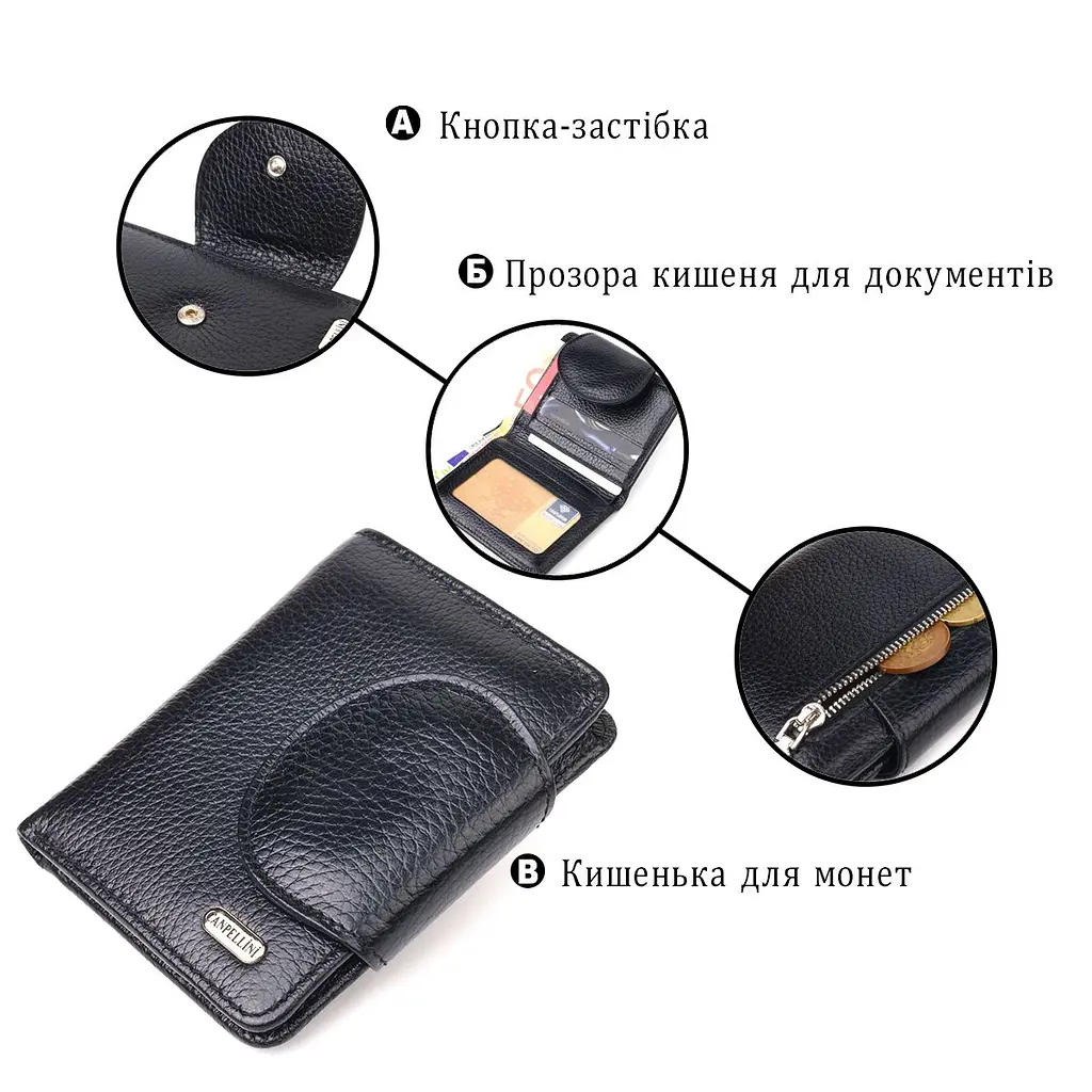 Зручний невеликий жіночий гаманець з натуральної шкіри Canpellini 21668 чорний - фото 4