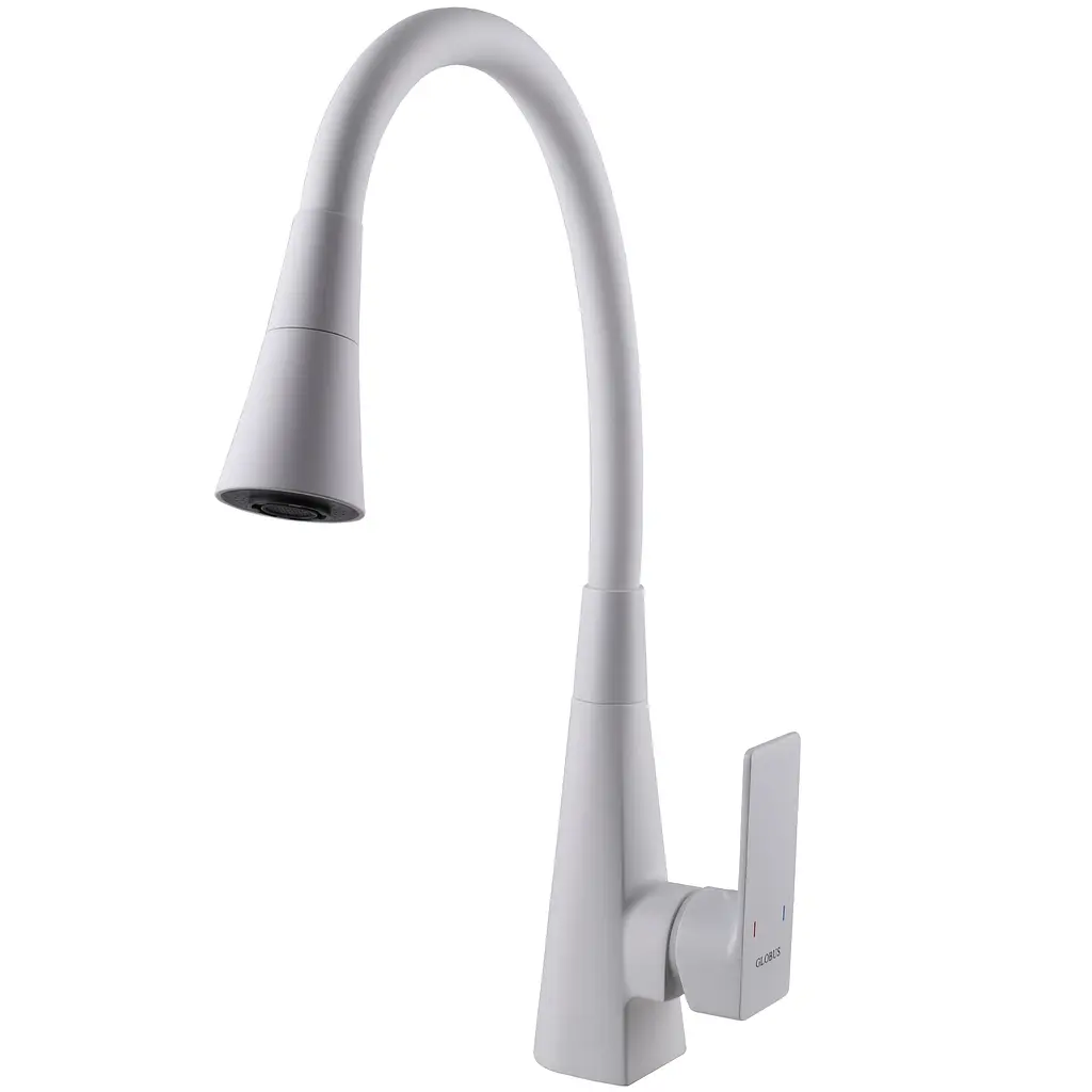 Змішувач для кухні Globus Lux NIAGARA GLN-0203SM-WM одноважільний поворотний латунний з білим матовим покриттям - фото 4