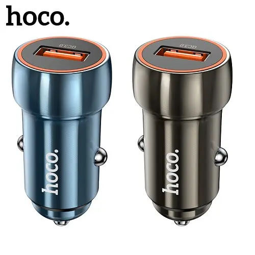 Автомобільне зарядне пристрій HOCO Z46 синій shield 1USB/18W/QC3.0 Metal сірий - фото 3