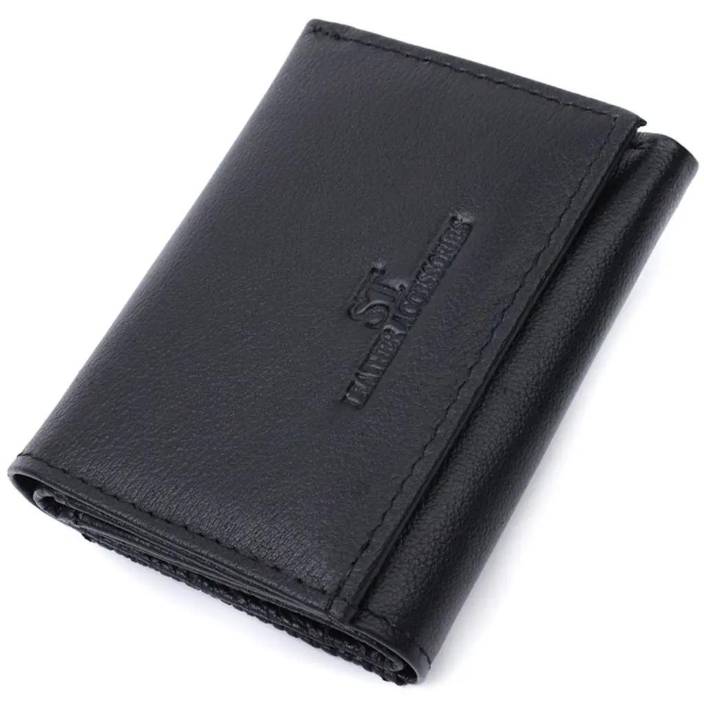 Зручний компактний гаманець з монетницею із натуральної шкіри ST Leather 22742 чорний - фото 11