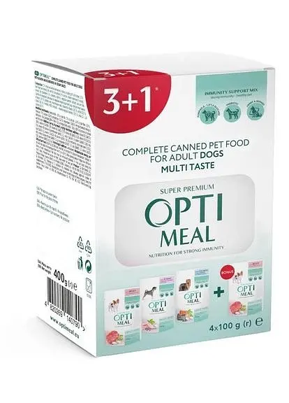 Набір вологого корму для собак Optimeal Complete Canned Pet Food Adult асорті, 4х100 г