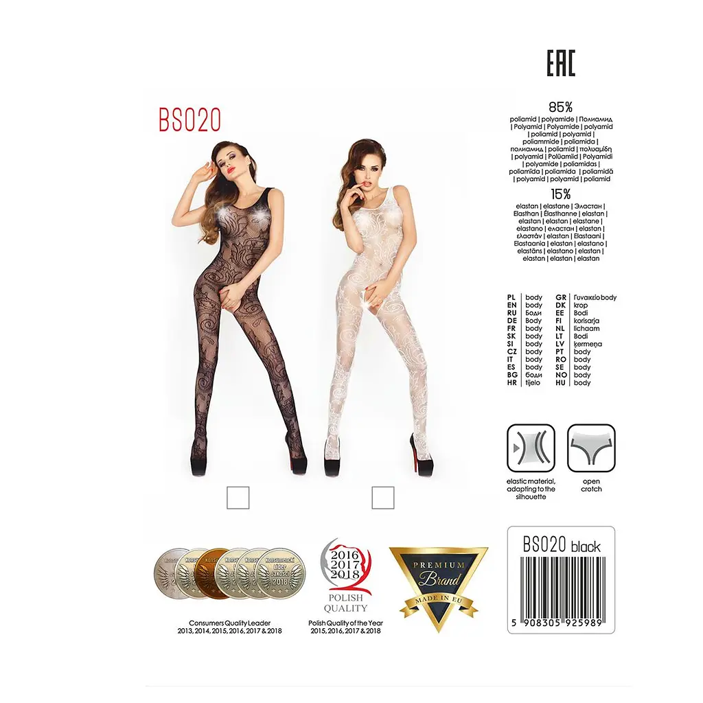 Бодістокінг Passion BS020 white, комбінезон, фантазійний візерунок - фото 5