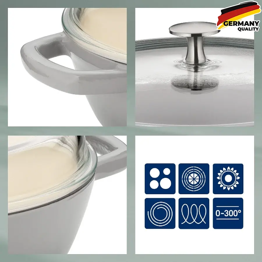 Сотейник Kela Calido чугунный с крышкой 28 см 3.8 л светло-серый (12614) - фото 2