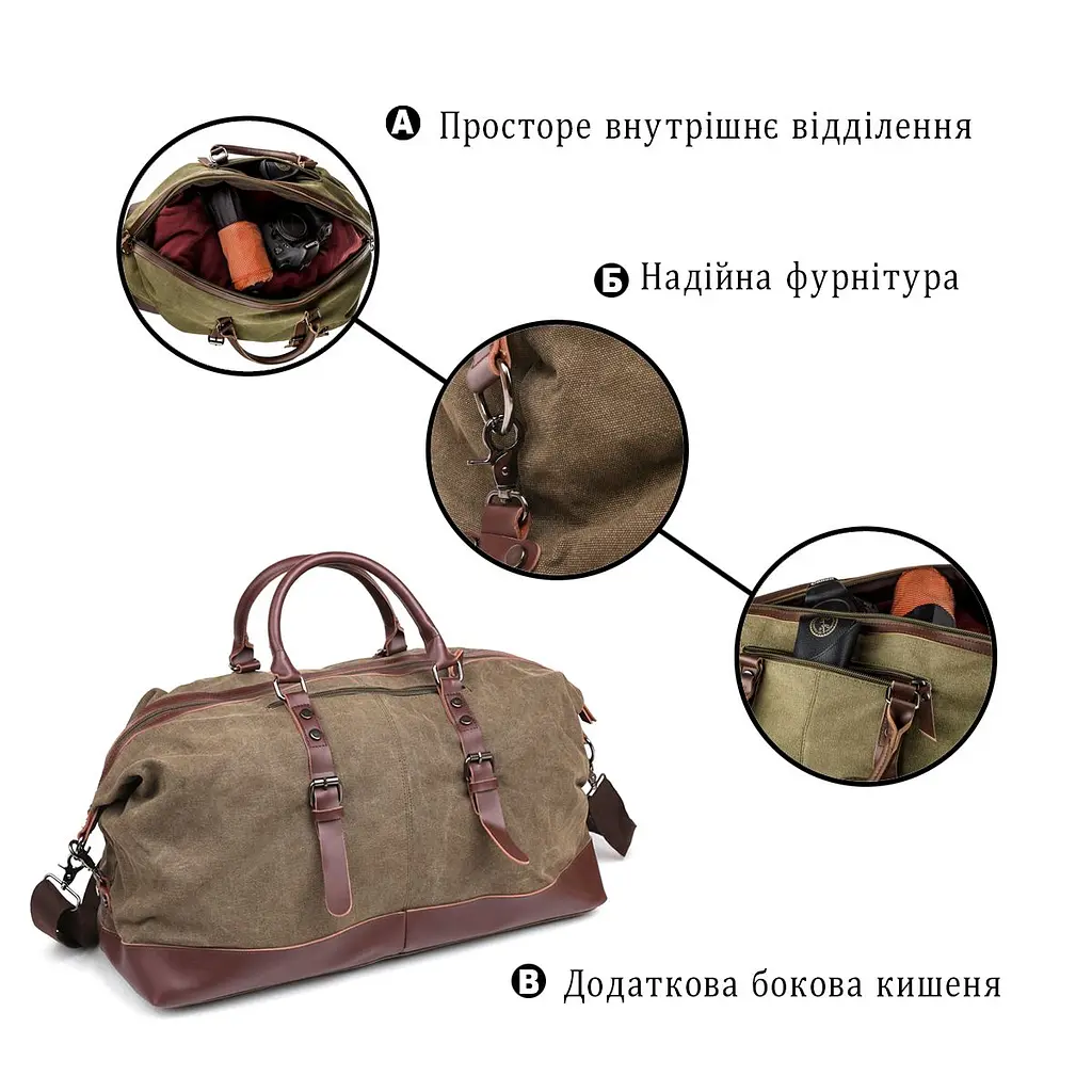 Дорожня сумка текстильна велика 20167 Vintage зелена - фото 8