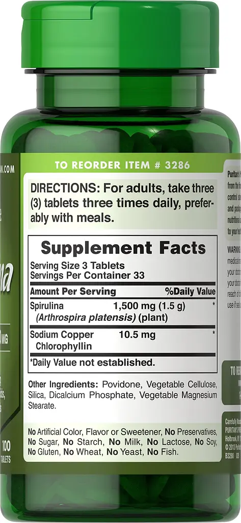 Натуральна добавка Puritan’s Pride Spirulina 500 mg 100 таблеток - фото 2