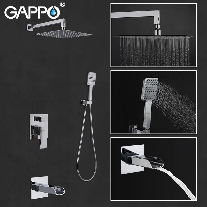 Душова система прихованого монтажу Gappo G7107-20, вилив - перемикач на лійку, 3-функції, хром, Хром - фото 2