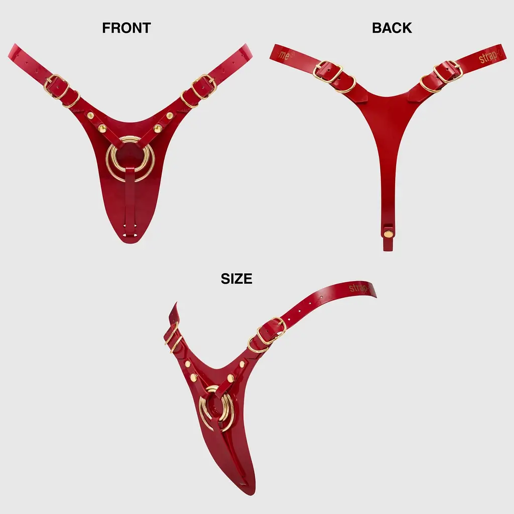 Трусики для страпону Strap-On-Me Leatherette Harness Fabulous - One Size - Red Glossy SX2853 104385 - фото 5
