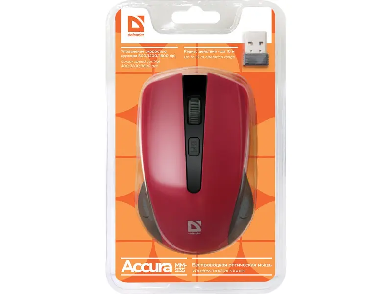 Миша Defender Accura MM-935 Wireless Red (52937) - фото 5