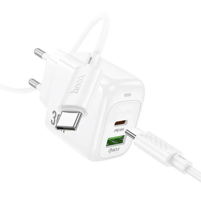МЗП Hoco CS55A Surplus PD30W+QC3.0 (1USB-A/1C) + кабель Type-C to Type-C White - фото 4