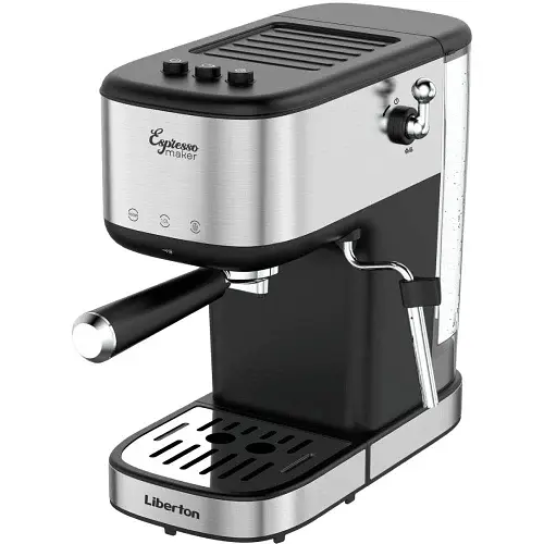 Кавоварка Liberton LCM-2206, Black/Inox, 950W, ріжкова, резервуар для води 1л, ручний капучинатор, приготування 2 чашок одночасно - фото 2