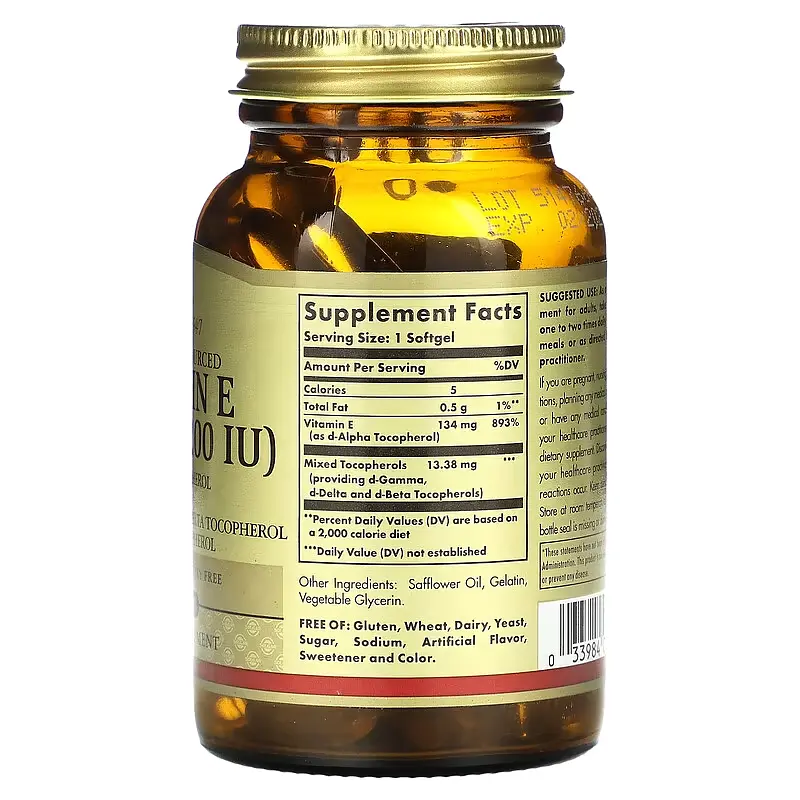Вітамін E природного походження Vitamin E 134 мг (200 МО) - 100 софтгель - фото 2