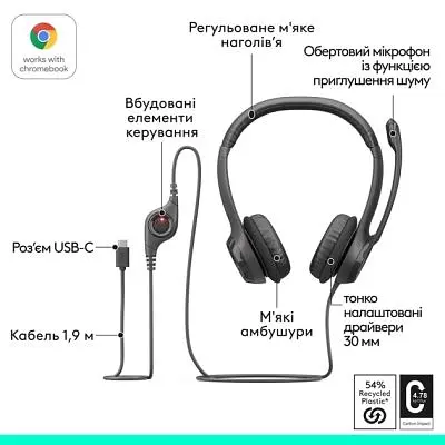 Навушники Logitech H390 USB-C Midnight Black (981-001576) - фото 5