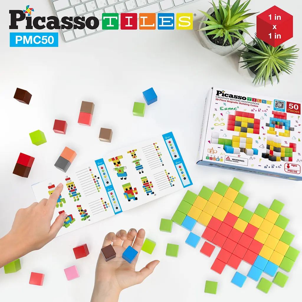Конструктор магнитный Picasso Tiles Building Cubes 50 деталей (PMC50) - фото 7