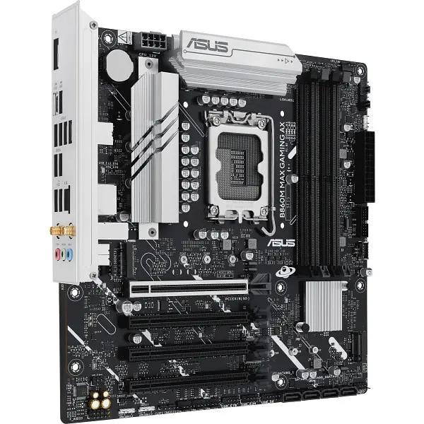 Материнская плата LGA1851, Asus B860M MAX GAMING AX, B860, 4xDDR5, 1xPCI-E 5.0 x16, 3xPCI-E 4.0 x16, 4xSATA3, 3xM.2, Realtek 7.1, Realtek 2.5Gb, WiFi 6, Bluetooth 5.4, DP/Type-C, MicroATX - фото 3