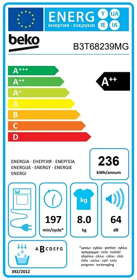 Beko Сушильная машина тепловой насос, 8кг, A++, 60см, дисплей, серый - фото 6