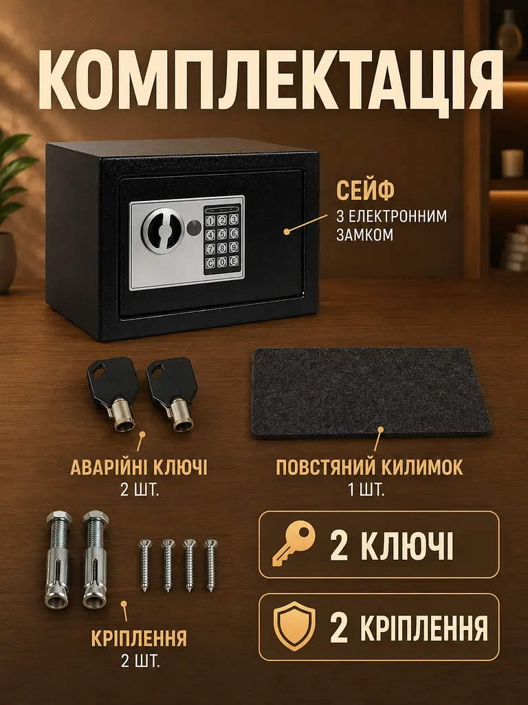 Сейф меблевий електронний з кодовим та ключовим замком 22x17x16, 5 см, чорний (4986955346) - фото 6