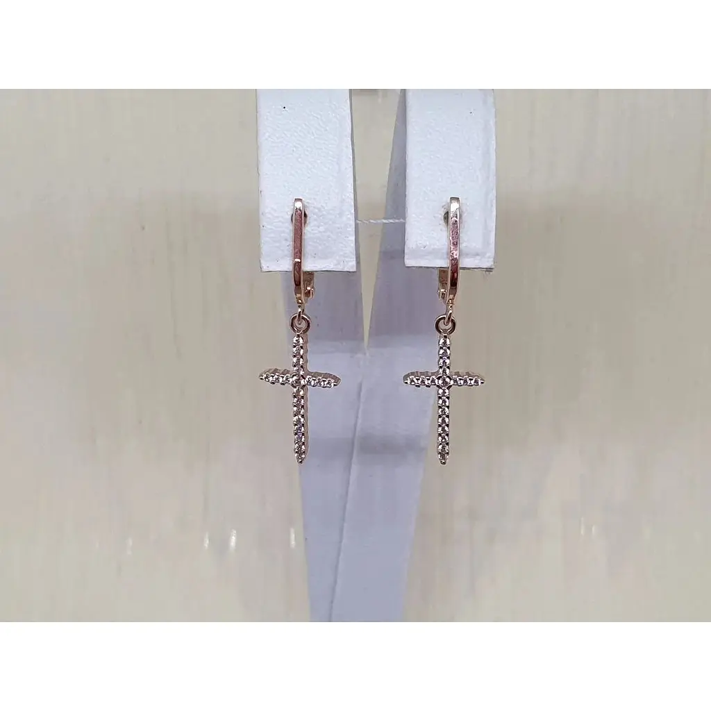 Золотые серьги Вселенная Крестики с фианитами. 21115101 - фото 2