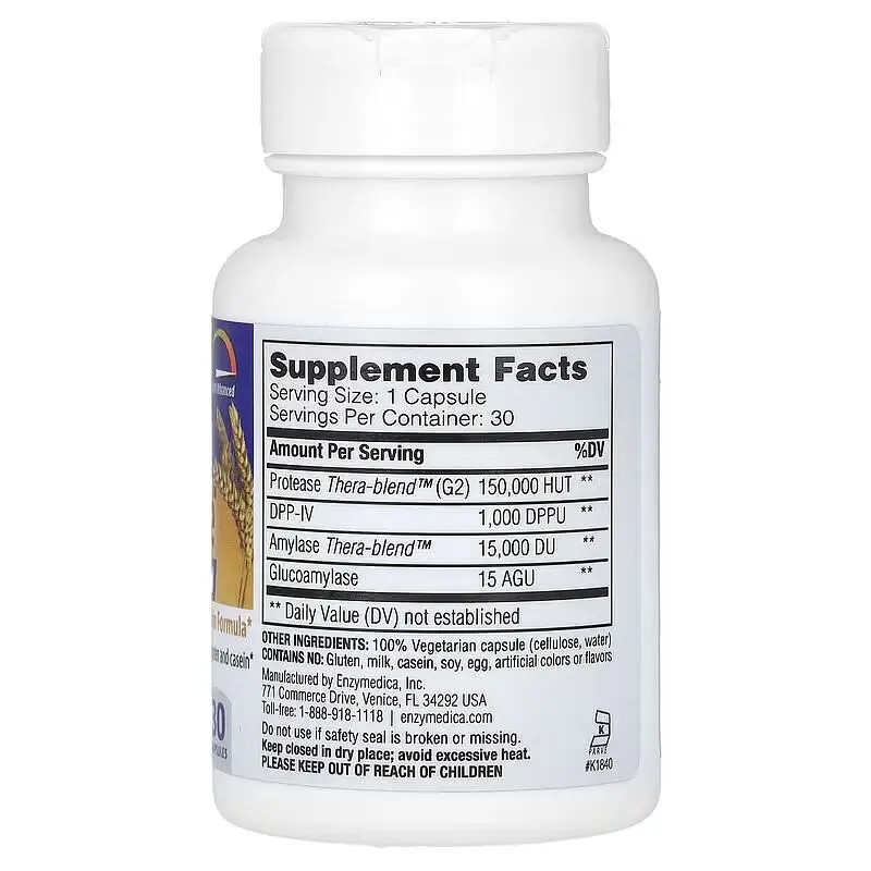 Харчові ферменти Enzymedica Gluten Ease Extra Strength, 30 капсул для перетравлення лактози - фото 2