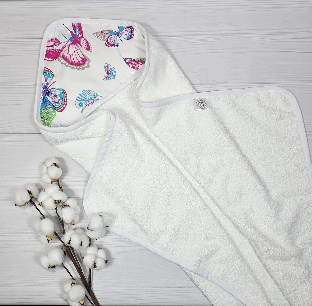 Дитячий рушничок-куточок 80х80 a.l.babybox Метелики Білий - фото 3