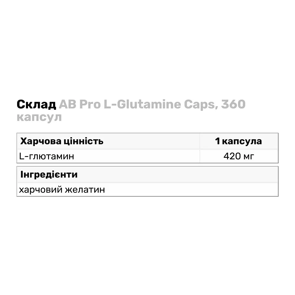 Амінокислота AB Pro L-Glutamine Caps, 360 капсул - фото 3