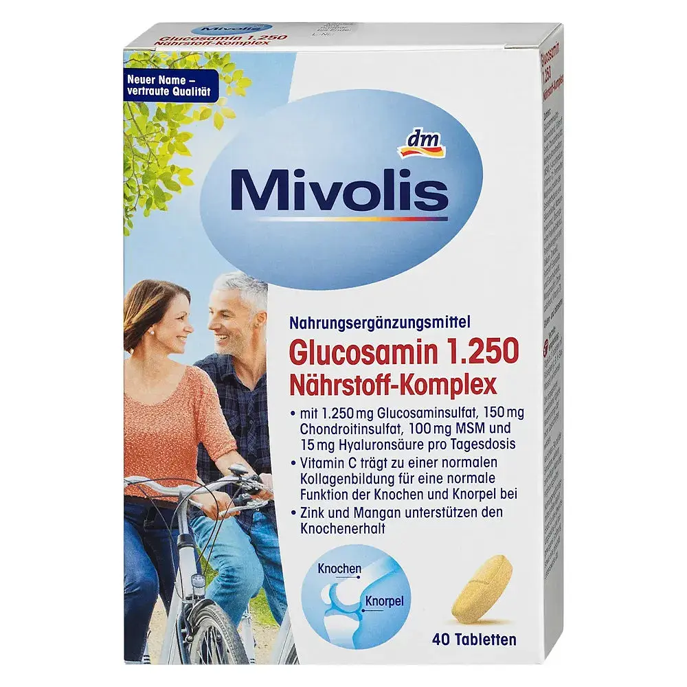 Глюкозамін хондроїтин Mivolis Glucosamin 1250 Nutrient Complex для опорно-рухового апарату в капсулах, 40 шт