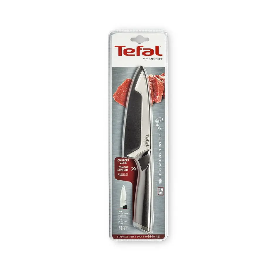 Ніж кухонний Tefal Comfort кухарський 15 см, з чохлом, нержавіюча сталь, пластик, чорний kuh0014569 - фото 4
