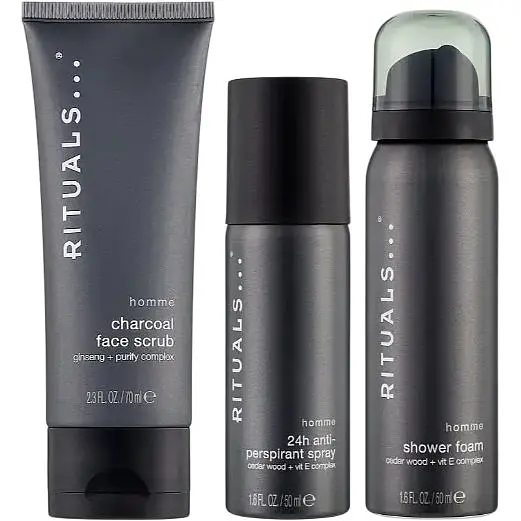 Подарунковий набір для чоловіків Rituals The Ritual of Homme Trial Set: гель-пінка для душу 50 мл + антиперспірант 50 мл + скраб для обличчя 70 мл - фото 2