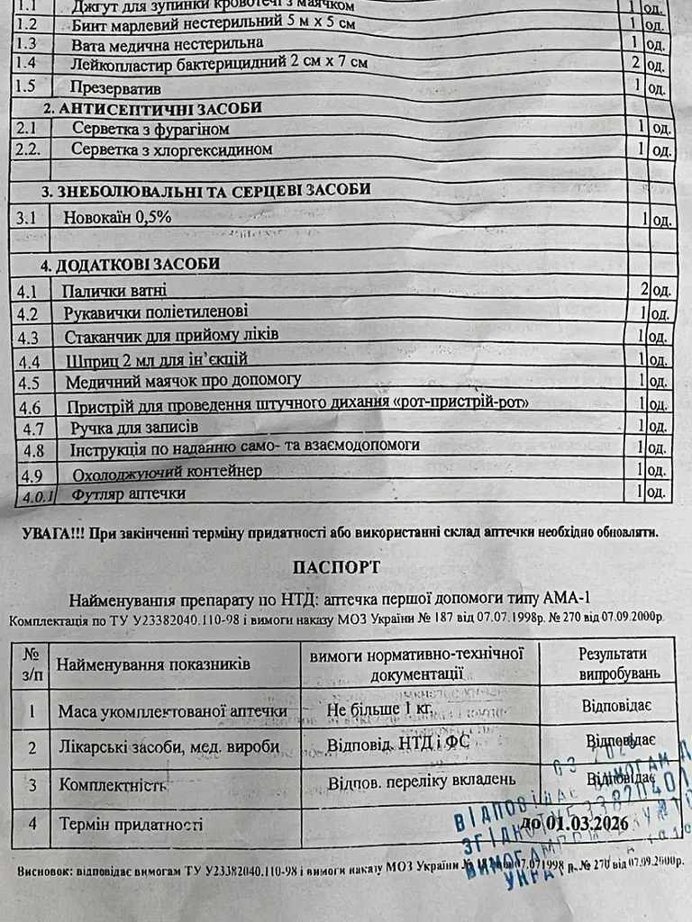 Автомобільна аптечка АМА-1 до 9 чоловік / Сумка Чорна Master Avto - фото 3