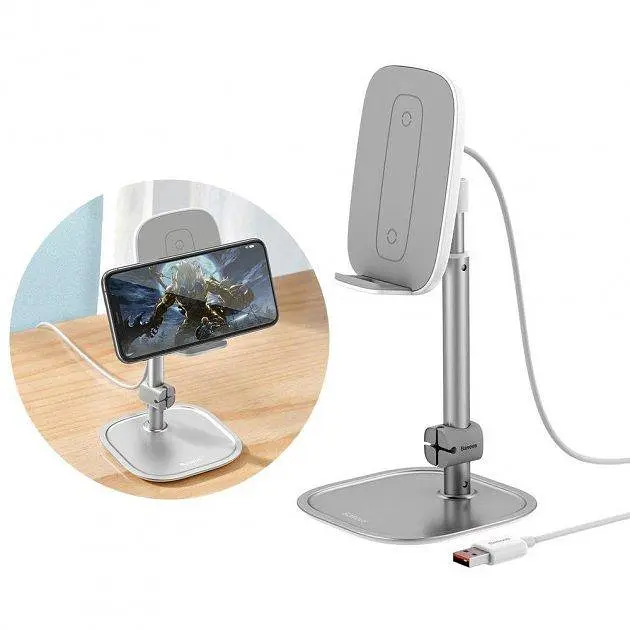 Настольный держатель для телефона Baseus Literary Youth Desktop Bracket (+Wireless Charging) Silver SUWY-D0S - фото 4