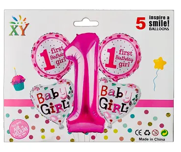 Набір фольгованих кульок "Baby Girl 1st Birthday" 5 шт святкові декорації - фото 2
