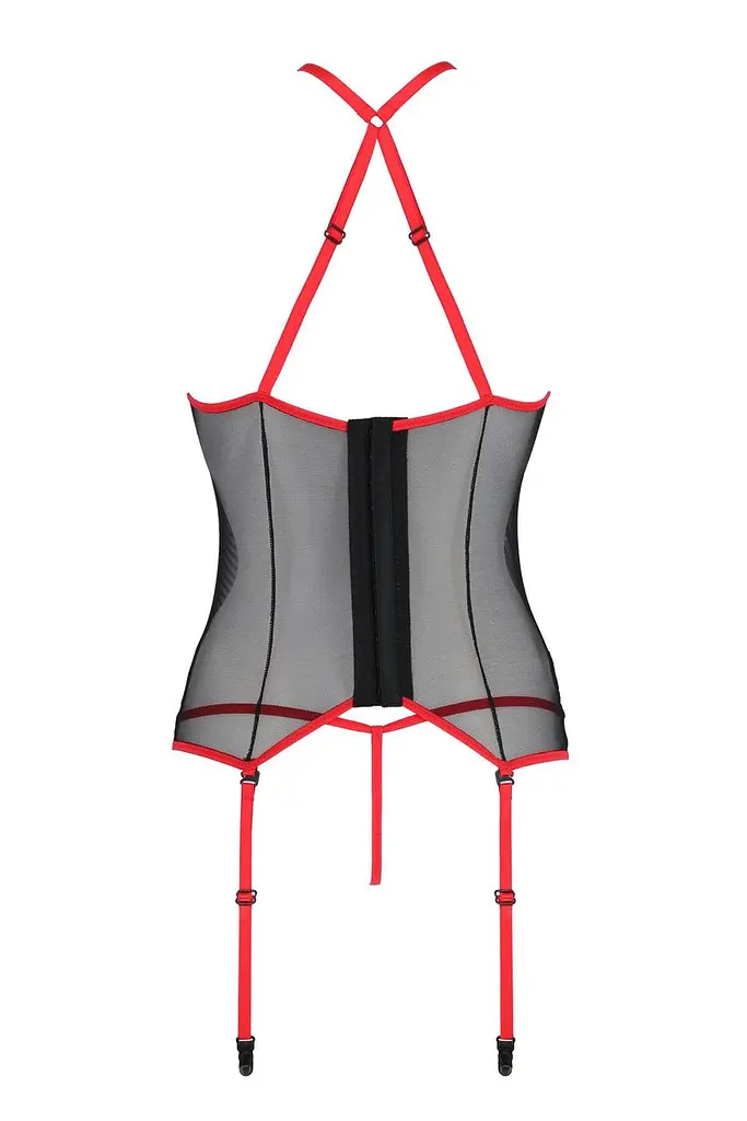 Корсет з пажами Passion Satara CORSet S/M red стрінги мереживо застібки спереду та ззаду - фото 4