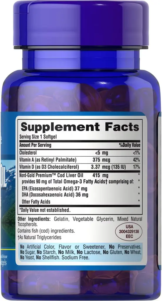 Масло печінки тріски Puritan's PrideCod Liver Oil 415 мг 100 гел капс - фото 2